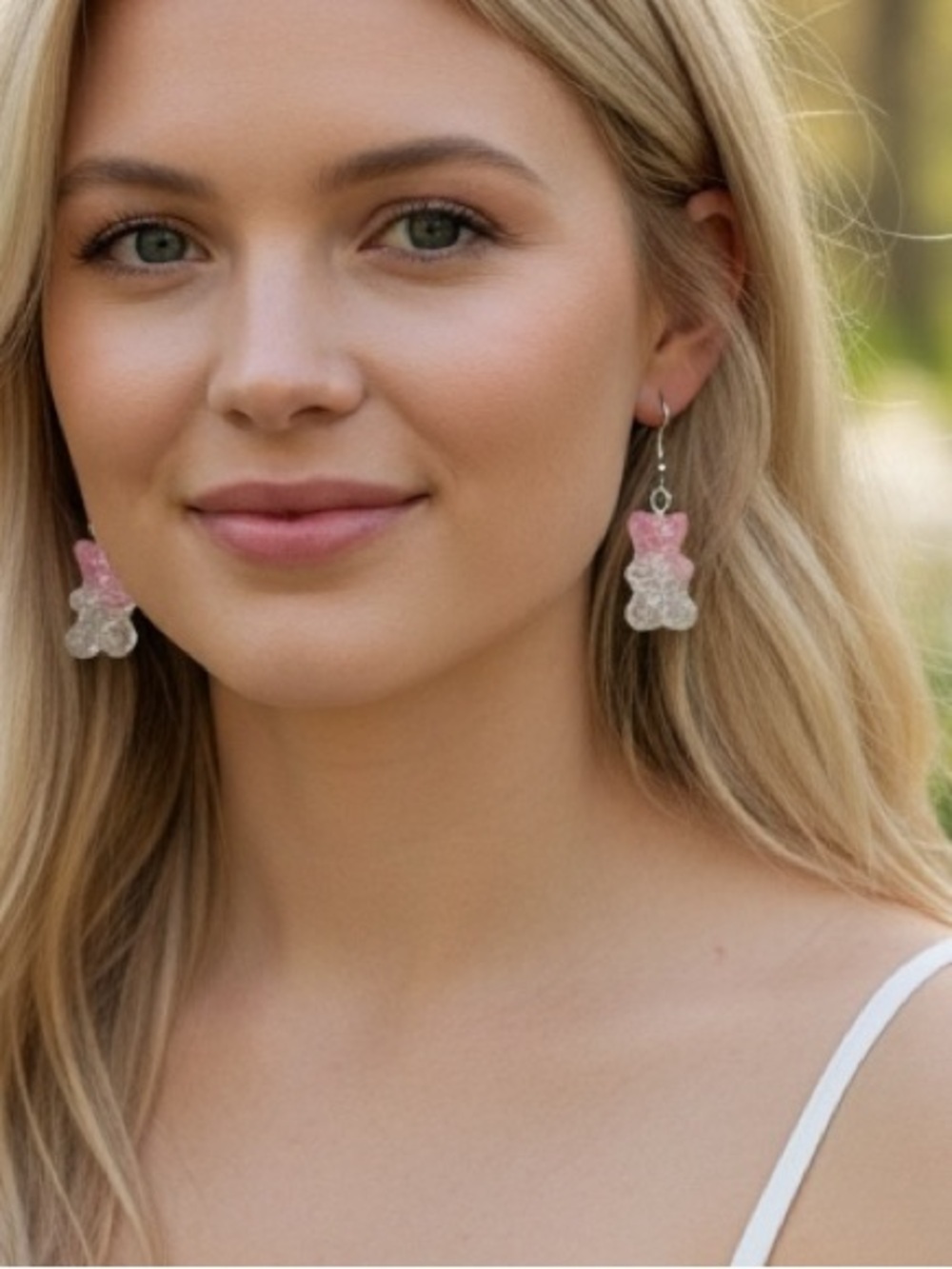 5 for $30 Gummy Bear Drop Earrings Pink Clear Glitter Resin Kawaii Candy Jewelry